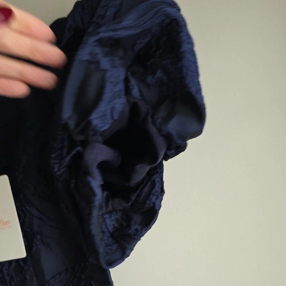 Navy Jacquard Mini Dress with Bow Accents - Picture 13 of 15